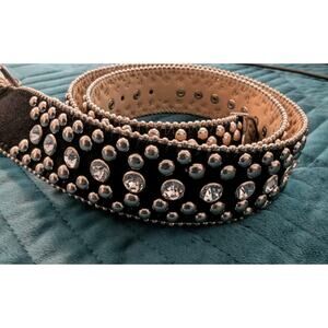 Guess Vintage Women's Black Studded Jeweled Silver Buckle Belt Size Small